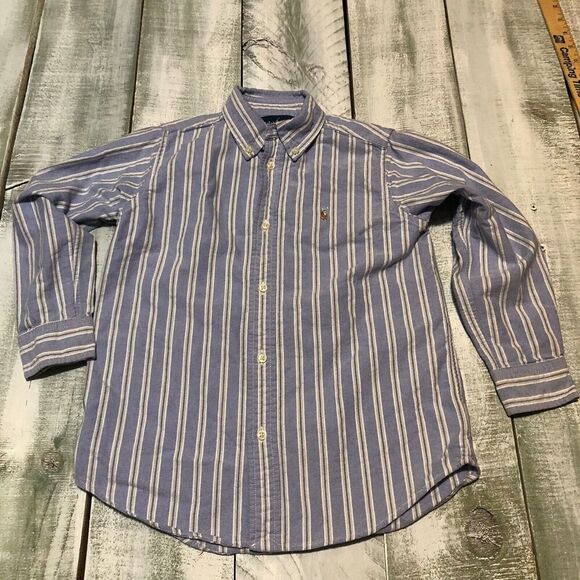 Polo Ralph Lauren Boy's size 7 button down Striped Shirt Blue Long Sleeve - Picture 1 of 11